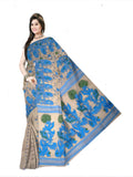 brown blue all over dhakai jamdani tant saree