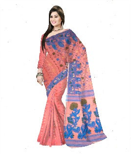 light pink blue all over dhakai jamdani tant saree