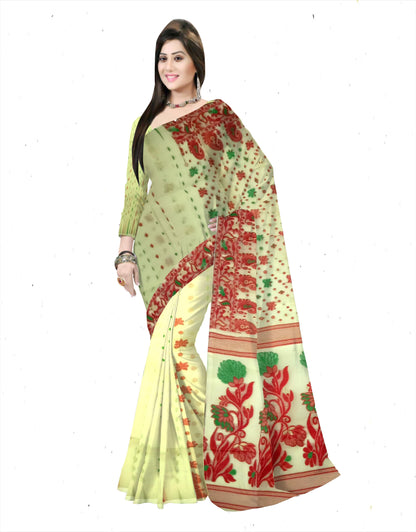 Pradip Fabrics Ethnic Woman's Tant Dhakai Jamdani Saree