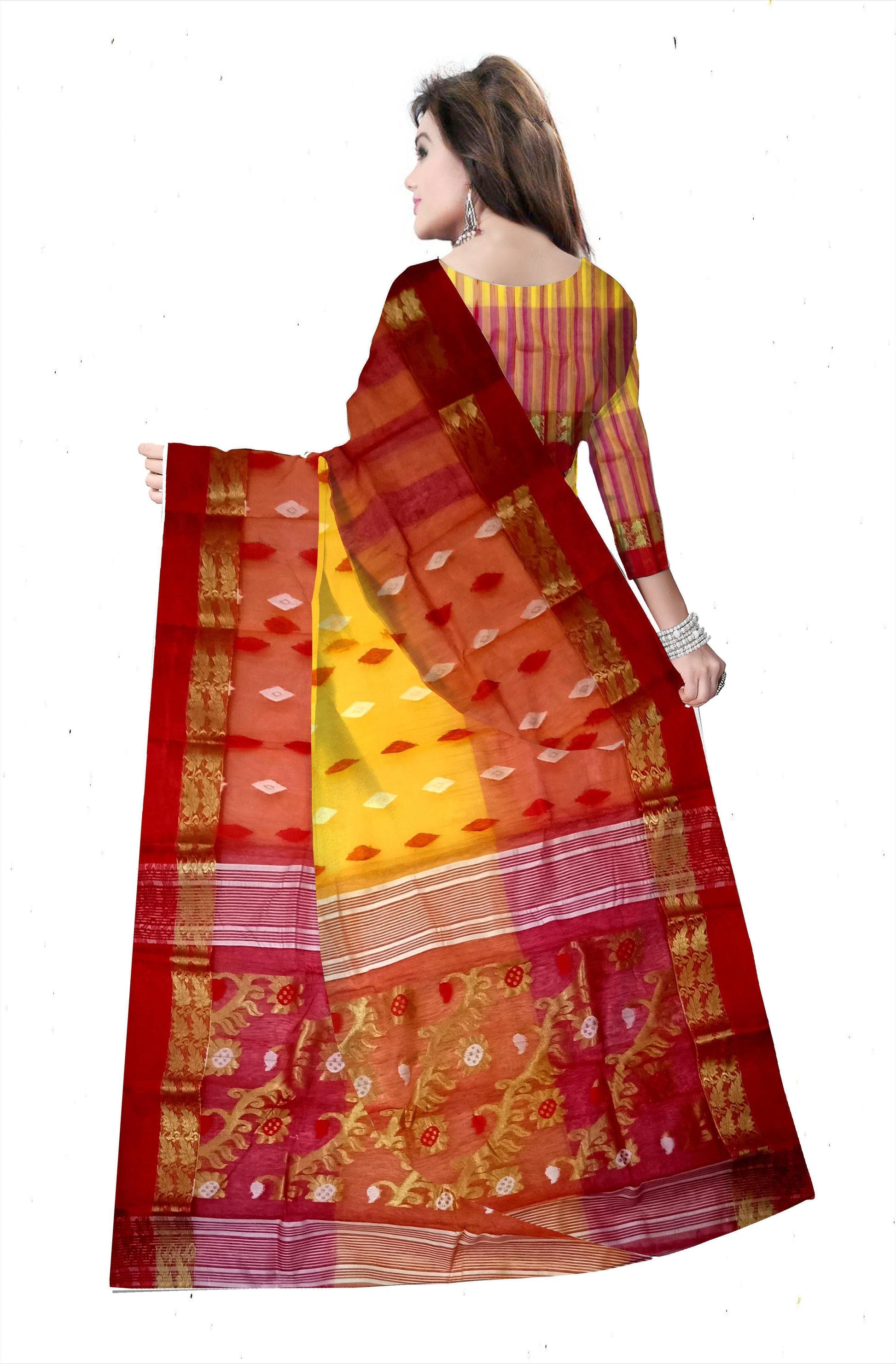 Indo-Western Red Silk Embroidered Saree With Peplum Blouse|SARV147698