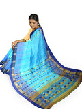 Pradip Fabrics Ethnic Women's Tant Silk Aqua Color Baluchuri Saree