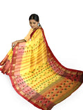 Pradip Fabrics Ethnic Women's Tant Silk Dark Yellow Color Baluchuri Saree