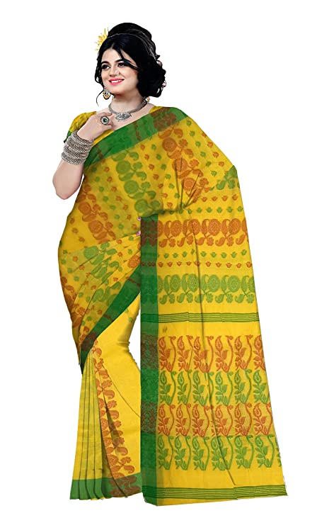 Pradip Fabrics Woven Tant Cotton All Over Dhakai Jamdani Yellow color Saree