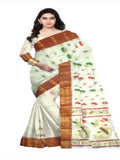 Pradip Fabrics Pure Tant Cotton White (Cream) Color Saree