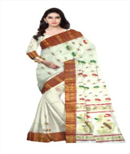 Pradip Fabrics Pure Tant Cotton White (Cream) Color Saree