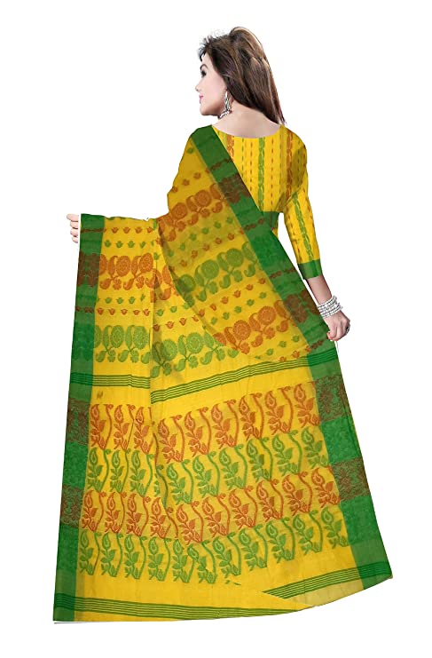 Pradip Fabrics Woven Tant Cotton All Over Dhakai Jamdani Yellow color Saree