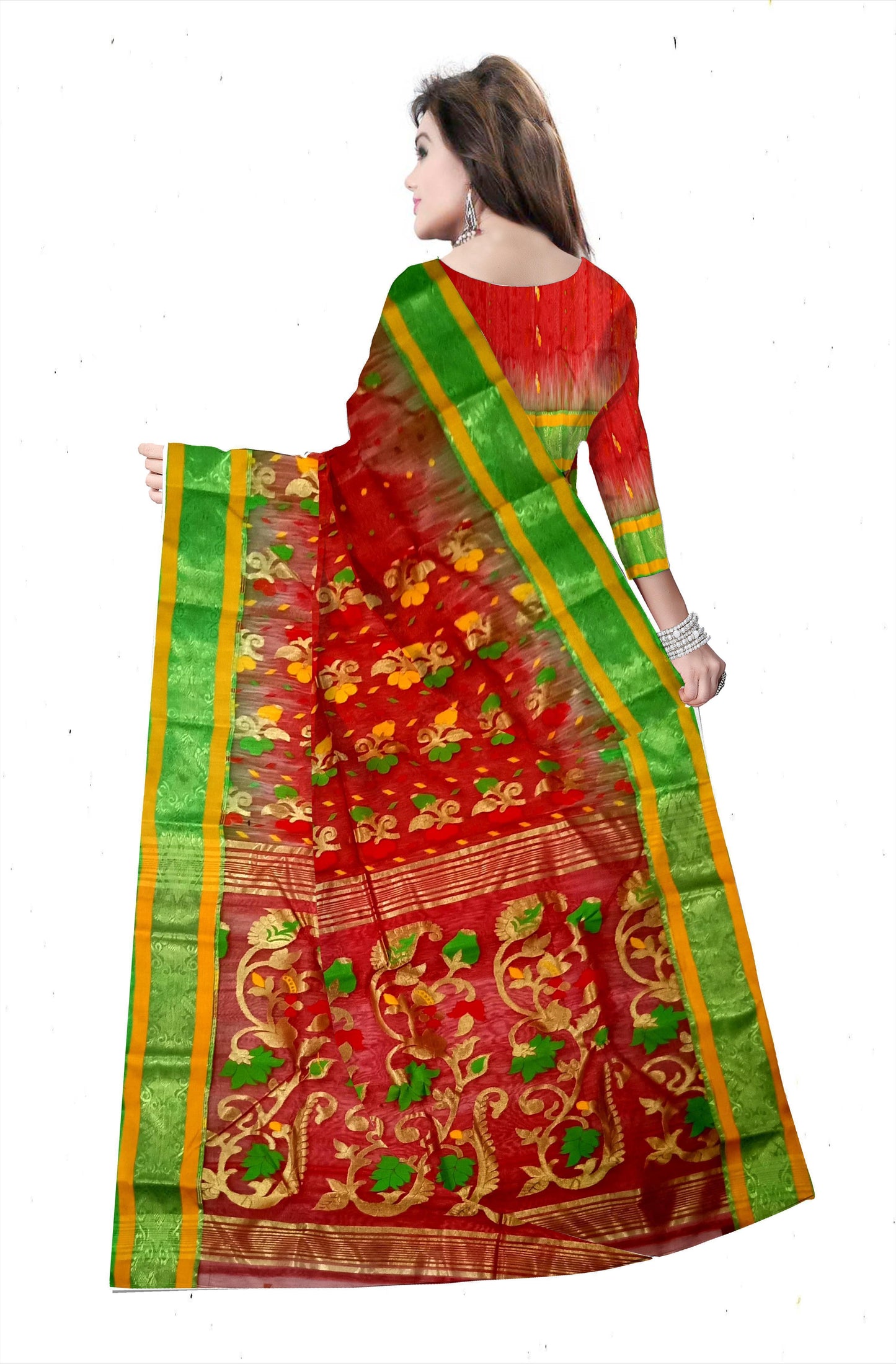 Pradip Fabrics Ethnic Women's Tant Silk Benarasi Red Color Saree