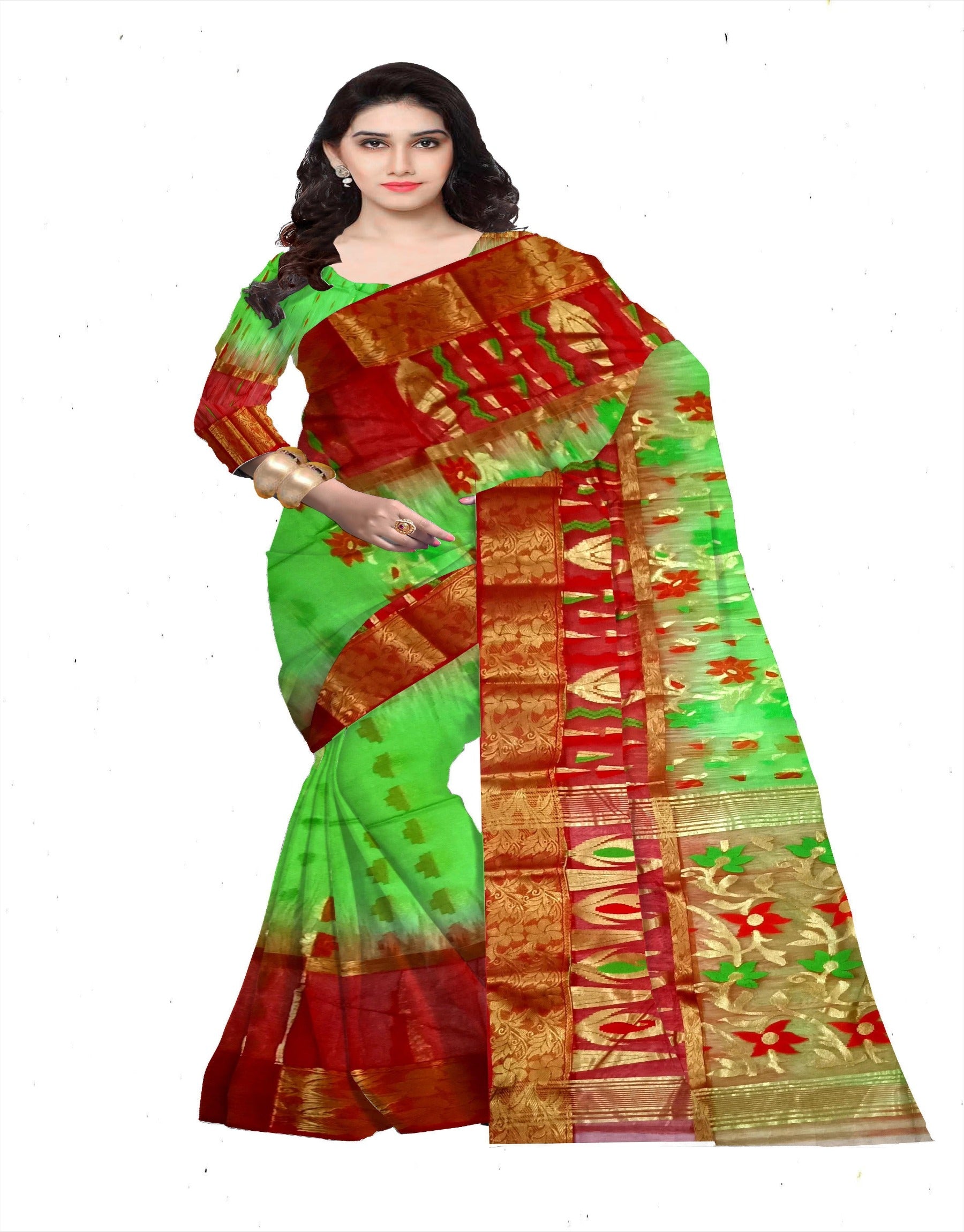 pradip fabrics red green saree