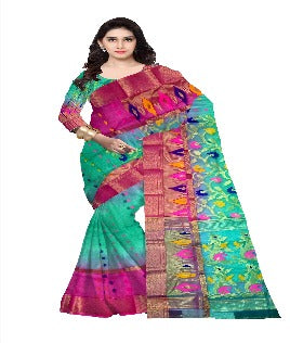 Pradip Fabrics Ethnic Women's Tant Silk Benarasi Red and Yellow Color Saree