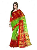 Pradip Fabrics Ethnic Women's Tant Silk Red and Light Green Color Saree