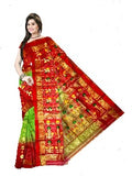 Pradip Fabrics Ethnic Women's Tant Silk Red and Light Green Color Saree
