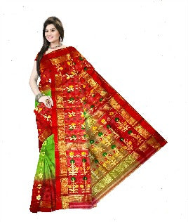 Pradip Fabrics Ethnic Women's Tant Silk Red and Light Green Color Saree