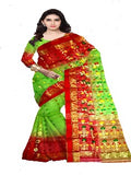 Pradip Fabrics Ethnic Women's Tant Silk Red and Light Green Color Saree