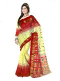 Pradip Fabrics Ethnic Women's Tant Silk Red and Light Green Color Saree