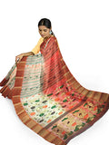 Pradip Fabrics Ethnic Women's Tant Silk Red and White Color Baluchuri Saree