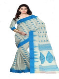 Pradip Fabrics Ethnic Women's Pure 100% Tant Cotton Beige Body and Navy Blue Border Saree
