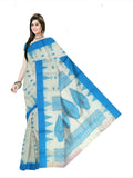 Pradip Fabrics Ethnic Women's Pure 100% Tant Cotton Beige Body and Navy Blue Border Saree