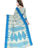 Pradip Fabrics Ethnic Women's Pure 100% Tant Cotton Beige Body and Navy Blue Border Saree