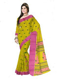 Pradip Fabrics Ethnic Women's Pure 100% Tant Cotton Yellow Body and Pink Border Saree