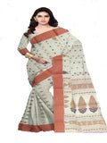Pradip Fabrics Ethnic Women's Pure 100% Tant Cotton Deep Cream Body and Red Border Saree