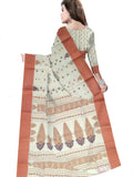 Pradip Fabrics Ethnic Women's Pure 100% Tant Cotton Deep Cream Body and Red Border Saree