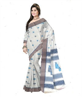 Pradip Fabrics Ethnic Women's Pure 100% Tant Cotton Off White Body and Beige Border Saree