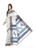 Pradip Fabrics Ethnic Women's Pure 100% Tant Cotton Off White Body and Beige Border Saree