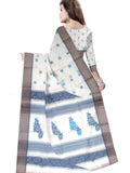 Pradip Fabrics Ethnic Women's Pure 100% Tant Cotton Off White Body and Beige Border Saree