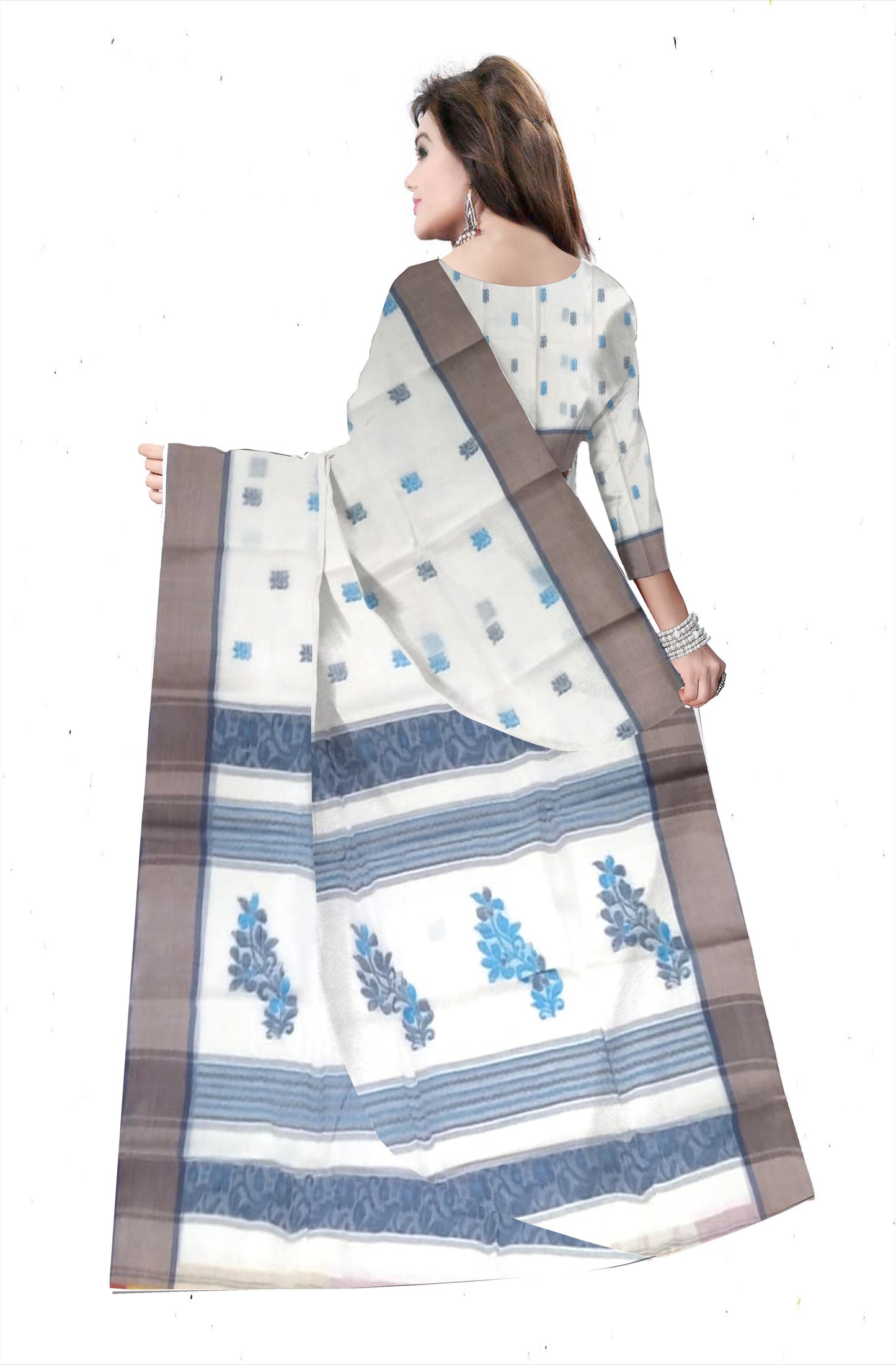 Pradip Fabrics Ethnic Women's Pure 100% Tant Cotton Off White Body and Beige Border Saree