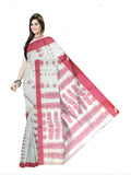 Pradip Fabrics Ethnic Women's Pure 100% Tant Cotton White Body and Red Border Saree