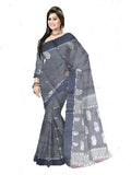 Pradip Fabrics Ethnic Women's Pure 100% Tant Cotton Slate Body and Black Border Saree