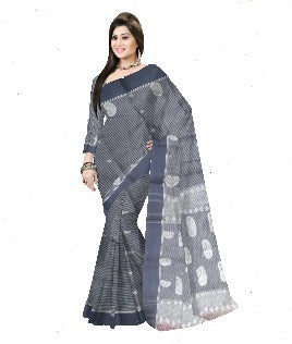 Pradip Fabrics Ethnic Women's Pure 100% Tant Cotton Slate Body and Black Border Saree