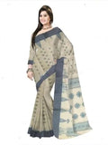 Pradip Fabrics Ethnic Women's Pure 100% Tant Cotton Cream Body and Ash Border Saree