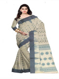 Pradip Fabrics Ethnic Women's Pure 100% Tant Cotton Cream Body and Ash Border Saree