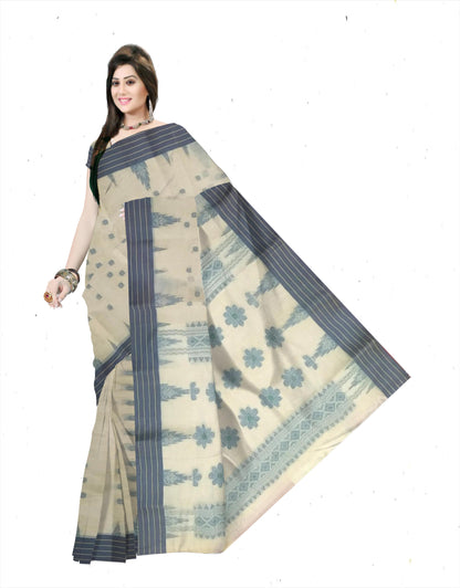 Pradip Fabrics Ethnic Women's Pure 100% Tant Cotton Cream Body and Ash Border Saree