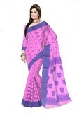 Pradip Fabrics Ethnic Women's Pure 100% Tant Cotton Pink Body and Blue Border Saree