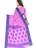 Pradip Fabrics Ethnic Women's Pure 100% Tant Cotton Pink Body and Blue Border Saree