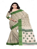 Pradip Fabrics Ethnic Women's Pure 100% Tant Cotton Beige Body and Green Border Saree