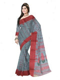 Pradip Fabrics Ethnic Women's Pure 100% Tant Cotton Black Body and Red Border Saree