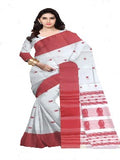 Pradip Fabrics Ethnic Women's Pure 100% Tant Cotton White Body and Red Border Saree