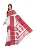 Pradip Fabrics Ethnic Women's Pure 100% Tant Cotton White Body and Red Border Saree