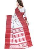 Pradip Fabrics Ethnic Women's Pure 100% Tant Cotton White Body and Red Border Saree