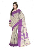 Pradip Fabrics Ethnic Women's Pure 100% Tant Cotton Cream Body and Pink Border Saree