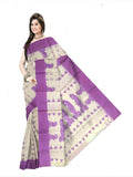 Pradip Fabrics Ethnic Women's Pure 100% Tant Cotton Cream Body and Pink Border Saree