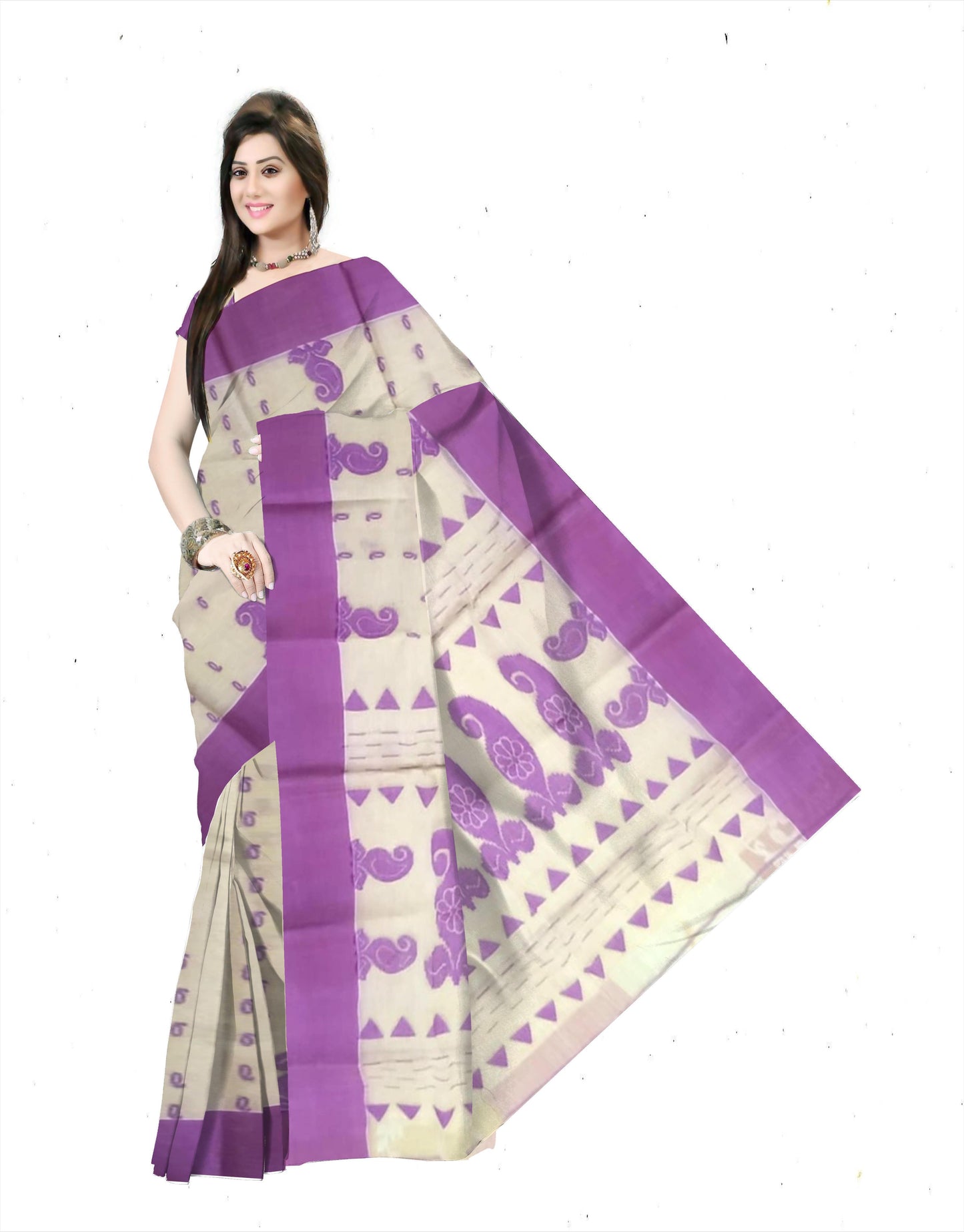 Pradip Fabrics Ethnic Women's Pure 100% Tant Cotton Cream Body and Pink Border Saree