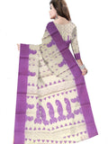 Pradip Fabrics Ethnic Women's Pure 100% Tant Cotton Cream Body and Pink Border Saree