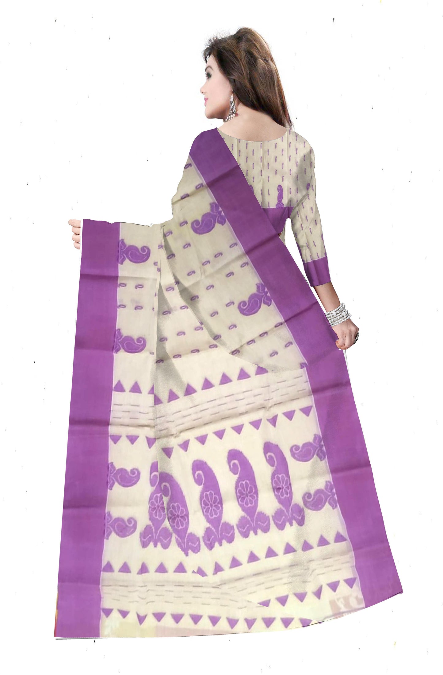 Pradip Fabrics Ethnic Women's Pure 100% Tant Cotton Cream Body and Pink Border Saree