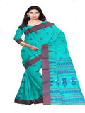 Pradip Fabrics Ethnic Women's Pure 100% Tant Cotton Sky Blue Body and Ash Border Saree