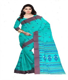 Pradip Fabrics Ethnic Women's Pure 100% Tant Cotton Sky Blue Body and Ash Border Saree