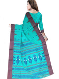 Pradip Fabrics Ethnic Women's Pure 100% Tant Cotton Sky Blue Body and Ash Border Saree